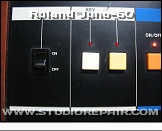 Roland Juno-60 - Panel - Left Side * Left side of the panel containing the power switch and the key transpose and hold buttons.