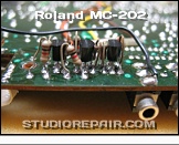 Roland MC-202 - CV/Gate Modification * &hellip;so I replaced them all to the solder side of the PCB; there's enough space between the PCB and the bottom of the case.