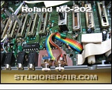 Roland MC-202 - CV/Gate Modification * Both jacks in place (insulating tape on the PCB).