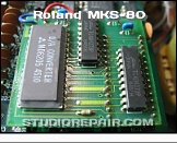Roland MKS-80 - DAC Module Board * This is the DAC adaptor board that Roland used as a substitutive for the origin ITS80141 (a 14-Bit multiplying DAC). It features a MD6205 DAC with some circuitry that makes it pin-for-pin compatible with an ITS80141.